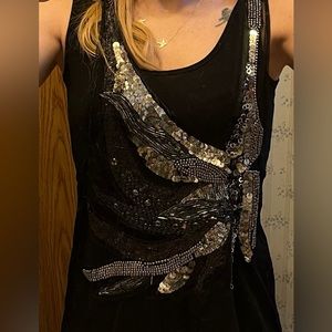 Beaded mesh tank top